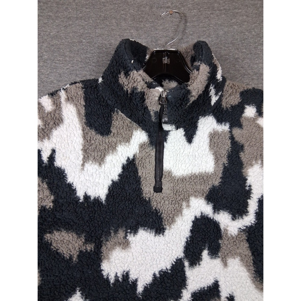 Eddie Bauer Womens Jacket M Black White Camo Fleece Plush Gorp Cabin Cozy Casual
